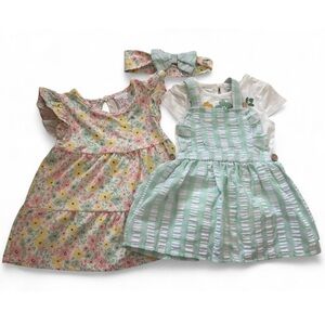 Floral and Striped Baby Girl Dress Set